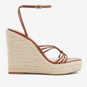 NWT., Express Strappy Wedge Square Toe Sandals Size: 8 Color: Cognac